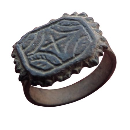 Medieval Time of Crusader Knights bronze ring with Cross and Star of Bethlehem